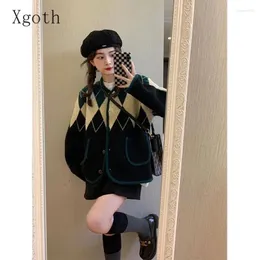 Vestidos de trabalho XGOTH Sexy Mulheres Salia Conjunto de Rua Fried Sweet College Style Knit