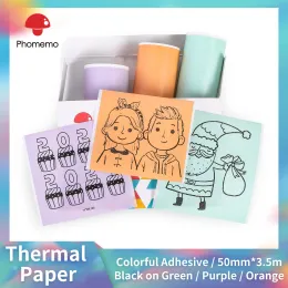 Красочная наклейка бумаги 20 -летняя длиннолистная монетная зеленая/лавандовая фиолетовая/светло -оранжевая тепловая бумага для Phomemo T02 Pocket Printer