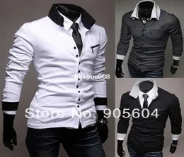 Novo Cardigã Casual Casual de Fashion 2014 Botões Slim Fit Botões Mangas Longo Nit Cregodizador Man Camisa Polo Tops BLUSES9389572