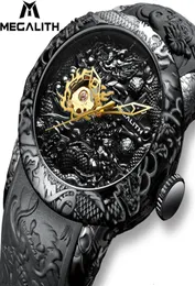 Megalith Gold Dragon Skulptur Automatische mechanische Uhr für Männer wasserdichte Silikongurt Armbanduhr Relojes Hombre 8041 C3677330