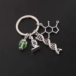 Keychains Lanyards 새로운 과학 보석 현미경 DNA 의사 펜던트 뉴런 키 체인 해부학 신경학 생물학 반지 선물 Q240403