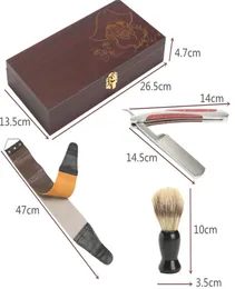 Vintage Straight Razor Shaving Kit Barber Stainless Steel Edge Folding Knife Wood Case Sharpening Strop Brush Shaving Set4225702