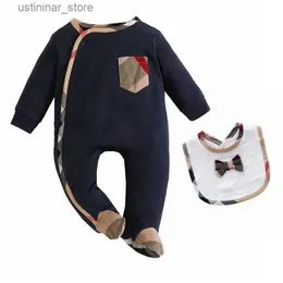 Rompers 100% Cotton Kids Designer Romper Baby Girl Tops Quality Long Sleeve Clothes 1-2 år gammal Nyfödd vårens höstlapa Jumpsuits Barnkläder L47