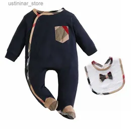 ROMPERS 100% Baumwollkinder Designer Strampler Baby Boy Girl Tops Qualität lang Ärmeln Kleidung 1-2 Jahre altes Neugeborenen Frühling Herbst Revers Jungenstör Childrens Clothes L47