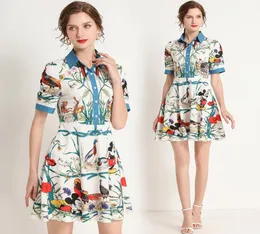 Yeni Yaz Zarif Moda Çiçek Baskı Gömlek Elbise Kadın Bayanlar Seksi İnce Ofis Gündelik Kısa Kollu A-Line Mini Tasarımcı Elbiseler7505348