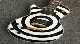 Anpassad butik vänsterhandad zakk wylde bullseye vit svart elektrisk gitarr kopia emg pickups guld truss stav täcker guld grover tuners3634918