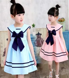 Kinder Girls Kleid Bowknot Kinder Seemann Kleider ärmellose Baumwolle Sommer Marinestil Kostüme Kinder Mädchen College Kleidung298i1874739