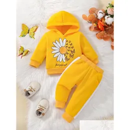 衣料品セット2pcs for baby girls for baby girls flowers inpring long sleeve hooded top and pants Infant born Outfits 0-24m Drop Delivery Kid