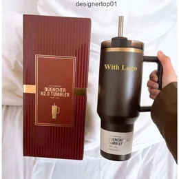 Stanleiness Chocolate Gold Siyah Krom Pembe Geçit Töreni 11 40oz Söndürücü H20 Paslanmaz Çelik Tumbler Kupalar Kalıp ve Saman Seyahat Araba Kupaları Su Bott Cjim