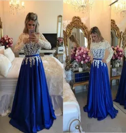 White and Royal Blue Prom Dresses Long Sleeves 2017 Floor Length Latest 2016 Evening Gowns Lace dresses for special occasions 2k154323672