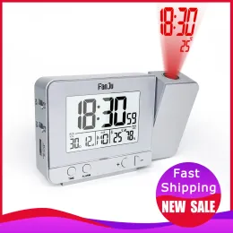 Uhren Fanju Clock Desk Tisch Uhr LED Digital Snooze Alarm Hintergrundbeleuchtung Projektor Thermometer Uhr Wandzeit Temperaturprojektion