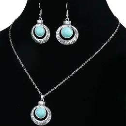 Vintage Blue European American Halsband örhängen smycken set kristallsmycken för kvinnor stenhalsband hängen gåva 240401
