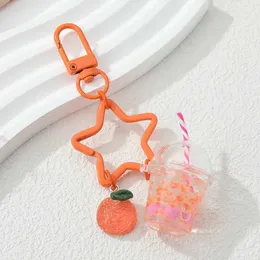 Keychains Lanyards Cartoon Cute Orange Fruit Juice Nyckelringar för kvinnor Girls Friendship Gift Handgjorda smycken Decoration Q240403
