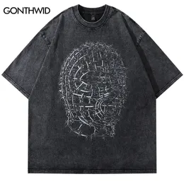 Men Hip Hop Streetwear T Shirt Iron Human Head Model Graphic T Shirt Black Cotton Loose Tshirt Harajuku Oversize Tops Tees 240325