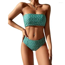 Women's Swimwear Push Up Floral Print Tube Top High Waist Bikini Swimsuit Beachwear Bathing Suits