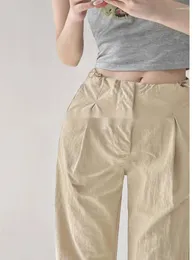 Women's Pants Summer TVVOVVIN 2024 Girl Drawstring Pleated Workwear High Waist Slim Loose Straight Tube Wide Leg 9N9T