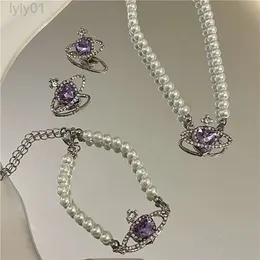 Designer viviane westwood Jewelry Empress Dowager Xis Dream Saturn Romantic Universe Purple Love Planet Pearl Sweet Cool Temperament Necklace Bracelet Earrings F