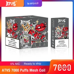 ATVS Original 7000 Puff Disposable Vapes Pen med 7 ml POD Mesh Coil 650mAh Batterisladdningsbar luftjusterbar 5% enhet Puff 7K