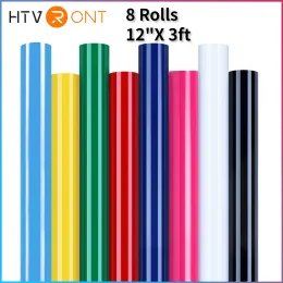 Filmer htvront 8 pack 12inx3ft/30x90cm PVC värmeöverföring vinylrulle för cricut tshirt utskrift diy järn på HTV -film lätt att klippa