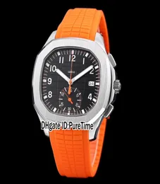 Edição YLF 5968A CASA DE AÇO Brown Textura Dial CH 28520 C Cronógrafo automático masculina a pulseira de borracha laranja relógios Pure7419901