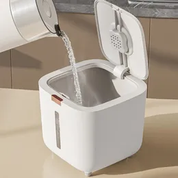 Garrafas de armazenamento Cereal Dispenser Balde de arroz à prova de umidade com escalas transparentes Medindo o copo eficiente de recipiente de grãos de alta qualidade