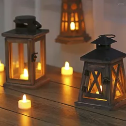 Candle Holders Candles Holder With Hanging Ring Vintage Weatherproof Lantern Indoor Windproof Wood Candlestick Courtyard Decorations