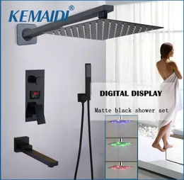 KEMAIDI MATTE BLACK LED 디지털 디스플레이 샤워 수도꼭지 세트 강우 접이식 욕조 샤워 시스템 LCD 디지털 샤워 믹서 탭 20111585577