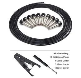 Conexões sem soldas Design Guitar Cable Cable Diy Pedal Patch Cable Kit 10 Solderless Black Cap Plug 3m Cable and Cutter6784878