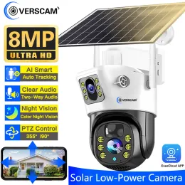 Kameror 8MP 4K Dual Lens Solar Camera Wireless Outdoor Waterproof PIR Tracking Detection CCTV Surveillance Low Powered Solaire IP Camara