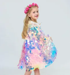 Fashion Girls Sequin Capes Cloak Rainbow Fish Scale For Kinds для детей Рождественский Хэллоуин Косплей Маленький Костюм принцессы L9152481