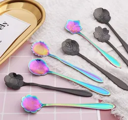 1lot8 pieces different styles creative gifts stainless steel flower spoon golden flowers stirring spoon exquisite coffee spoon cu2518311