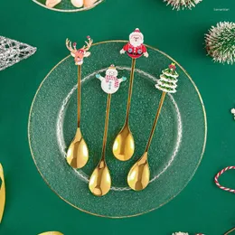 Cucchiai 1pcs per le posate di Natale cucchiaio mescolante 304 in acciaio inossidabile oro santa dessert regalo da cucina
