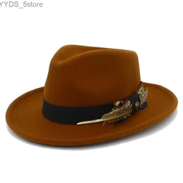 Wide Brim Hats Bucket Fashion Trilby przyjmuje klasyczny Fedora Mens Hat Jazz Hamburger Vintage Winter and Autumn Sombrero Hombre Top YQ240407