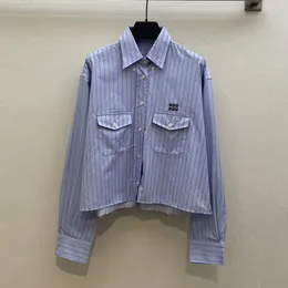 Blu blouse camicie a strisce di lusso a strisce di lusso da lettere ricamate