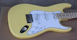 Factory Custom Yellow Electric Guitar with Maple Scalloped NeckAbalone Dots Fret InlayWhite PickguardChrome HardwareCan be Cus3022228