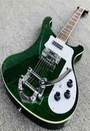 Rare 6 Strings Green 4003 Flame Maple Top Electric Bass Guitar Bigs Tremolo Bridge Pearloid Triangle Inlay7313097