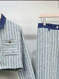 Kvinnorjackor tweedrockbyxor Set Lady Long Sleeve Single Breasted Jacket eller raka skarvar Casual Pants for Female Spring 2024
