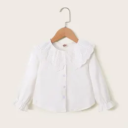 1-6 anni, ragazza a manica lunga collare in pizzo in pizzo autunno coreano in stile bianco top per bambini abiti da ragazza 240326 240326