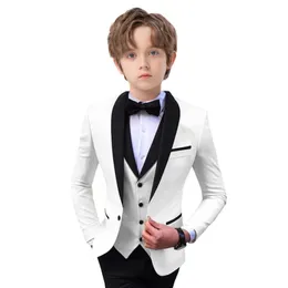 Şık İnce Fit Boys Suit Set 3 Parçası Resmi Durum İçin Smokin Blazer Yelek ve Pantolon Çocuk Kıyafet Düğün Prom Hızlı Gemi 240328