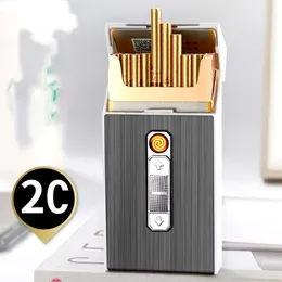 Slim Cigarette Case har 20 stycken Slim Lighter Cigarette Case Ny USB -uppladdningsbar cigarettfodral Cigarettändare