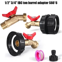 Anslutningar 1/2 "3/4" Manlig trådkran 1000L hink IBC Ton Barrel Joint S60*6 Fittings Ton Barrel Brass Water Spout Butterfly Faucet