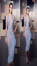 2019 Ziad Nakad Bling Bling Prom Dresses 섹시한 깊은 V 목 레이스 구슬 스팽글 티셀 칼집 이브닝 드레스 맞춤형 특수 Occas3421348