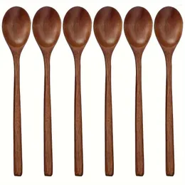 Coffee Scoops 3pcs 9 Inch Wood Soup Spoons For Eating Mixing Stirring Long Handle Spoon Kitchen Utensil Table Tool