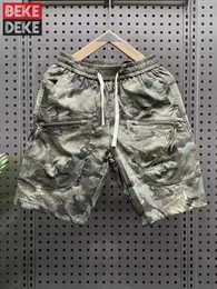 Mens Shorts Kamuflaj Malları Mens Yaz 2024 Diz Uzunluğu Çekti Üç Kişi Yüksek Sokak Gevşek Sıradan Erkek Plaj Şort J240