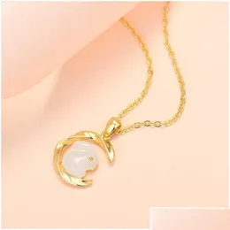 Pendant Necklaces Moon-Inlaid Jade Rabbit Necklace Womens Light Luxury Small Design Sense Collar Chain 2023 Winter Gift Drop Delivery Ot49E