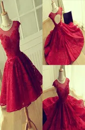 Real Image 2020 Crew Neck Lace Short Homecoming Dresses Hollow Back Red Graduation Dresses Cocktail Dresses Custom Made Prom Party3550654