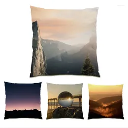 Pillow Cover 45x45 Polyester Linen Ornamental Living Room Nature Landscape Home Decor Beautiful Cases Mountain E0798