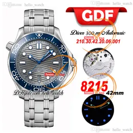 GDF Diver 300m 42mm 210.30.42.20.06.001 Miyota 8215 Automático Relógios de textura cinza Boleceta de aço inoxidável