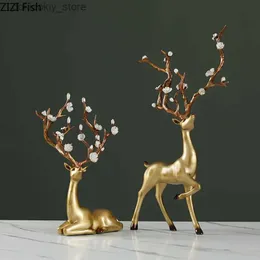 예술과 공예 사슴 장식품 시뮬레이션 동물 조각 현대 가정 장식 수공예 장식 자두 꽃 Olden Deer Animal Fiersl2447