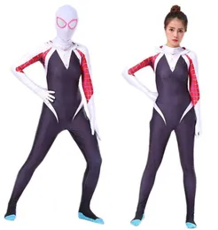 Bazzery Spider Gwen Costume Stacy Cosplay Hoodie Zentai Spiderse Yetişkin Çocuklar Bodysuit Cilt Takım Cadılar Bayramı Cosplay G092776756